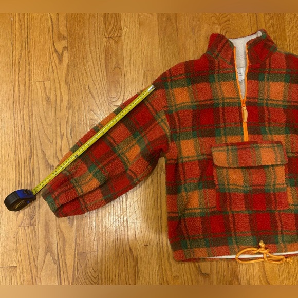 Urban outfitters J.O.A Plaid Polar Fleece 1/2 zip Jacket Oranges Shepra size XS - Picture 8 of 15
